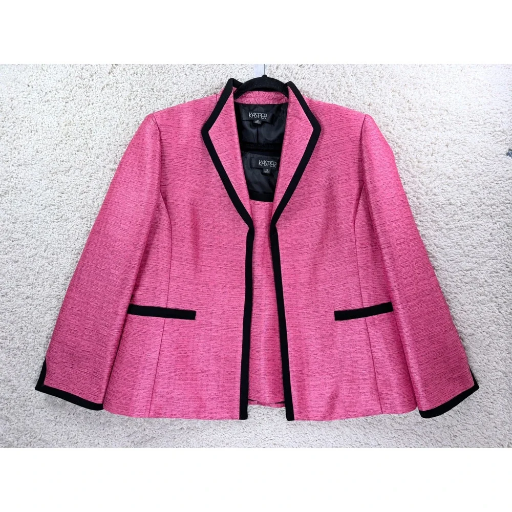 Kasper Blazer & Top Set Womens 18 Pink Excellent Textured Contrast Trim Suit
